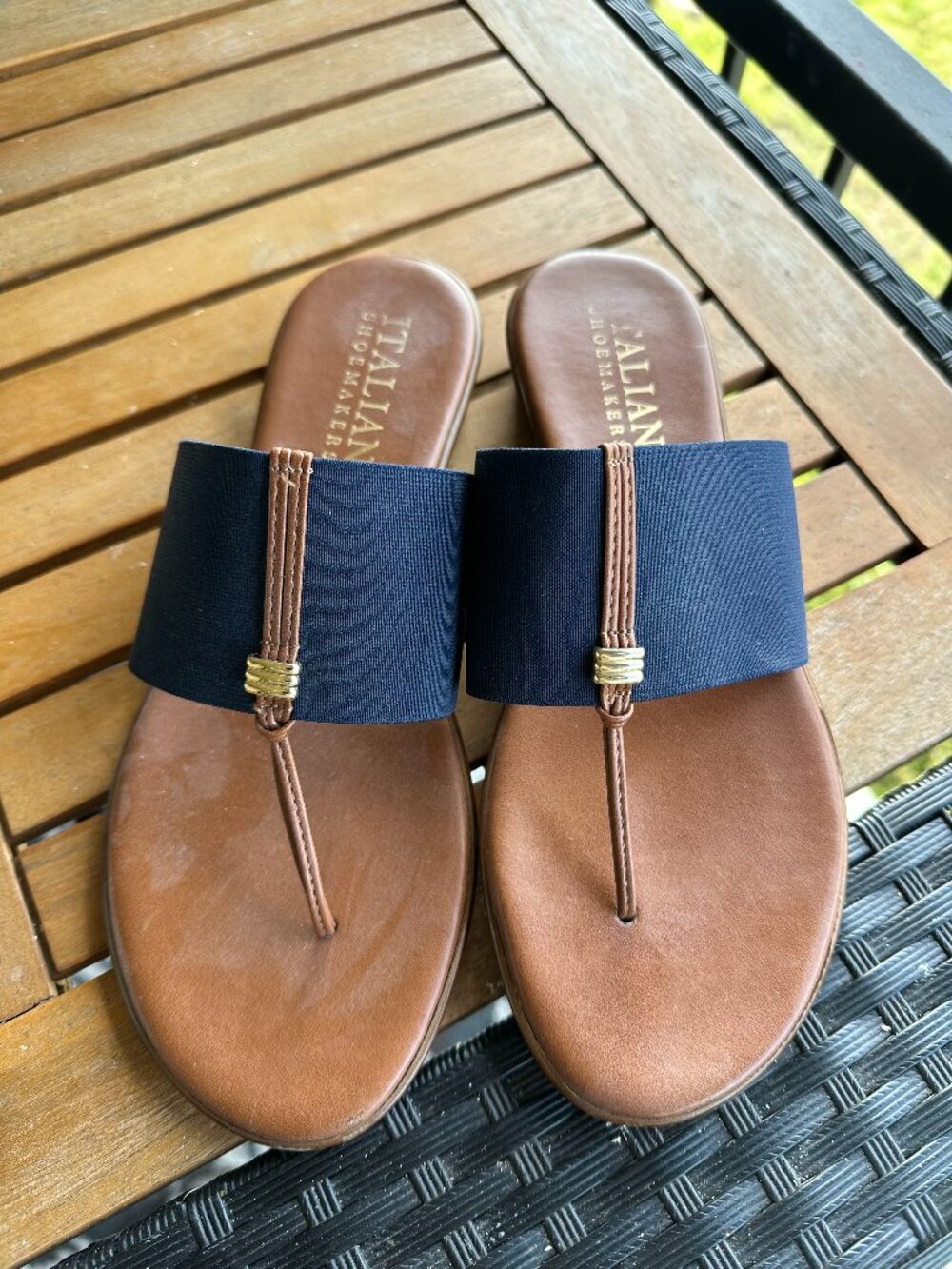 Women's Italian Slides Sandals Navy and Gold